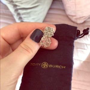 Tory Burch large logo earrings.